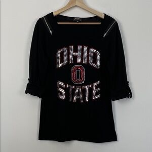 Gameday Couture Ohio State Bling Roll Sleeve Zip Shouder Pullover Women T Shirt